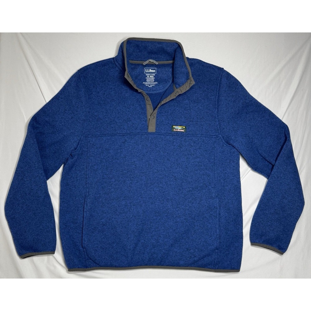 LL Bean Mens‎ Sweater Fleece Pullover Blue 1/4 Snap Slightly Fitted Size XL